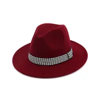 Women&#039;s Men&#039;s Flat Brim Wool Felt Vintage Panama Fedora Hats Fashion Jazz Cap with Ribbon Men Women Trilby Derby Gambler Hat