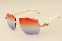 2019 neue Fabrik direkt Luxus-Mode Diamant Sonnenbrille 3524014 Naturhörner weiße Beine Gravur Linse Sonnenbrille Spiegel eigene benutzerdefiniert