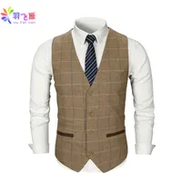 Smart Casual Hommes Vest Vest Marron Tweed Gilet Slim Fit Style Britannique Coton Sing Trott Crasses Robe de mariée