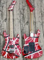 BIG Headstock Kra Eddie Van Halen 5150 Blanco Blanco Guitarra eléctrica roja Floyd Rose Tremolo Tuerca de bloqueo, diapasón de cuello de arce