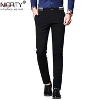 Nigrity Mens 캐주얼 바지 남성 비즈니스 바지 클래식 드레스 바지 스트레이트 전체 길이 패션 바지 파란색과 검은 색 크기 28-38 v191026