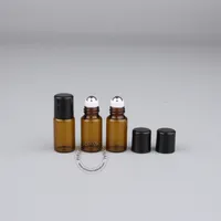 Yüksek kaliteli 3 ml / 3cc cam rulo şişe siyah kapaklı, amber mini uçucu yağ şişeleri, parfüm örnek ambalaj 50 adet / grup