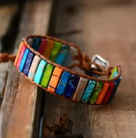 Gioielli Chakra braccialetto Handmade Colore di pietra naturale Multi branelli del tubo pelle Coppie Wrap Bracciale braccialetti Regali creativi GB62