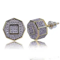 18K Gold Plated Hip Hop Rapper Iced Out CZ Cubic Zirconia Polygon Stud Earrings Full Diamond Earring Studs Jewelry Gifts for Boys Wholesale