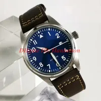 Ny IW327004 Luxusuhr Klockor Orologio di Lusso Pilot Little Prince Mens Automatisk klocka Läderrem Blue Dial Relojes de Lujo Para Hombre