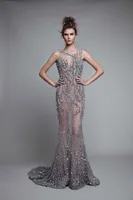 Berta 2020 Crystal Beaded Evening Dresses Luxury Open Back Mermaid Prom Gpen Long See Through Formal Party Pageant Wear