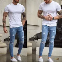 Yeni Gelenler Skinny Jeans erkek Uzun Düz Bacak Slim Fit Rahat Delik Strech Denim Pantolon Clubwear Moda Hot Plus W3