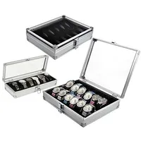Siatka Slots Watch Box Wygodne światło Watch Watcher Biżuteria Wrist Watches Case Holder Display Storage Box Aluminium Organizuj