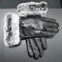 Moda Czarne Skórzane Rękawiczki Moda Rękawiczki Kobiety Mężczyźni Zimowe Ciepłe Luksusowe Rękawiczki Bardzo dobre pięć Okładki palców