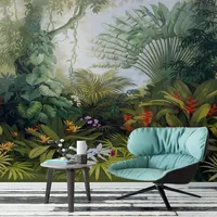 Benutzerdefinierte Wandbild Tapeten Europäischen Stil Retro Tropical Rain Wald Pflanze Landschaft Fotowand Malerei Wandbilder Wohnzimmer Tapete