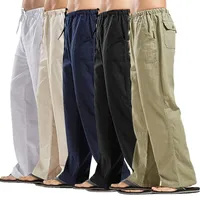 Лучшие мужские природы хлопчатобумажные льняные брюки летние брюки 2xL случайные мужские твердые эластичные талии прямые свободные штаны плюс размер CX200628