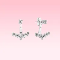 Beautiful CZ diamond Pendant Earring Women Summer Jewelry for Pandora 925 Silver Princess wish bone Stud Earrings with Original box