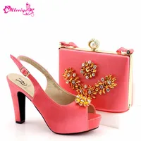 african shoes New Italian Style High Heels Pink Color African Shoe and Bag Set for Party In Women Italian Shoes with Matching Bag