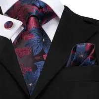 Fast Shipping Necktie Set Red Blue Floral 8.5cm Wide 100% Handmade Silk Ties for Mens Luxury Party Wedding N-3125