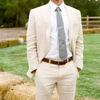 2018 Najnowsze Płaszcz Spodnie Designs Ivory Champagne Linny Garnitury Mężczyźni Skinny Wedding Summer Beach Tuxedo Custom 2 Piece Men Suit