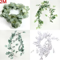 Artificial Fake Eucalyptus Garland Long Leaf Plants Greenery Foliage Willow Plant Green Leaves Home Decor Silk Flower