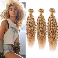 # 27 Honey Blonde brasilianisches lockiges Menschenhaar-Bundles Kinkys Curly Virgin Hair Extensions Hellbraun Menschliches Haar Weaves Doppel Tressen