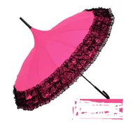 2020 heißen Verkauf kreativer Lang Griff Dach 16 Knochen Mehrschichtspitze Pagodenschirm koreanische Dame Art und Weise kreativ langer Griff Regenschirm Rose