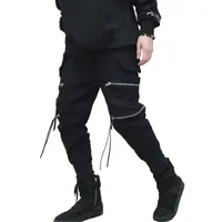 Январьский дизайнер Hip Hop Streetwear Joggers Мужчины черные молнии ленты гарем брюки хлопок повседневный тонкий стрит стиль лодыжки