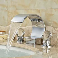 滝のバスルームの蛇口デュアルハンドル洗面台の綿抜けのシンクミキサータップクロム