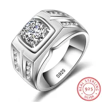 100% 925 Sólido Anillos de plata regalo de los hombres del anillo de compromiso original 8MM Cubic Zirconia boda anillos grandes para hombres al por mayor JZ004