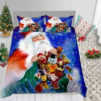 Queen Size Bedding Set Christmas Kids Santa and Gifts Bag Print Duvet Cover Twin King Single Full Double Bed Cover with Pillowcase 3pcs