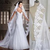 Vintage Long Bridal Veil Wedding Accessories Veils velos de novia White Ivory 3M Cathedral Length Lace Edge Wedding Veil With Comb Cheap