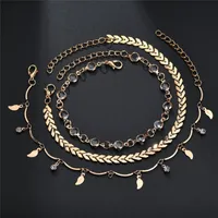 Arrow Leaf Tassel Anklet Chain Gold Chains Diamond Multilayer Wrap Foot Armband Women Fashion Jewelry Will and Sandy