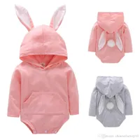 Ins Baby-Kaninchen mit Kapuze Romper Bunny Ohr-Ostern-Jumpsuits lange Ärmel Kleinkind-Strampler 100% Baumwolle