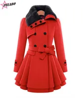 2019 새로운 여성 대형 스윙 더블 브레스트 완두콩 코트 버튼 벨트 겨울 여성 자켓이있는 중장기 트렌치 코트
