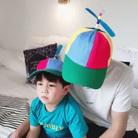 Adult Helicopter Propeller Baseball Cap Color Patchwork Bamboo Puppet Boy Boy Girl Hat Toy Fashion Baby Kid Dad Cap