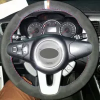 Black Suede DIY cousu main Steering Car Wheel Cover pour Kia Carens 2012 2013