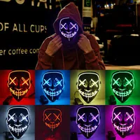 Halloween Maska LED Glow Mask 3 Tryby El Wire Light Up Purge Movie Kostium Straszny Cosplay Party Maski ZZA1251 60 sztuk