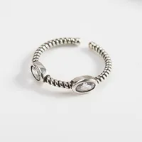 Vintage twist dubbel oval zircon ringar för kvinnor äkta 925 sterling silver öppna justerbara ring fin smycken gåva YMR337