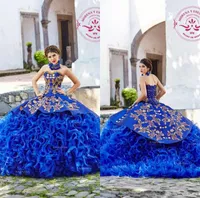 Lusso Royal Blue Ball Gown Quinceanera Dresses 2020 Gold Pizzo Ricamo Gonna Puffy Sweety 15 Girls Vestidos de Quinceañera Dress