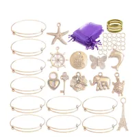 10 pçs / definir tom de ouro expansível fio pulseira pulseiras encantos presentes sacos de presente
