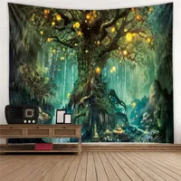 3D Psychedelic Floresta Fada Tapestry Garden Hippie Hanging Wall decorativa Sala Verde Desejando Trees Tapetes de parede Home Decor