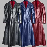 Erkek Rüzgarlık Deri Ceket erkek Moda Gotik Uzun Ceket Deri Ceket Faux Uzun Ceket Sıcak Siper Ceketler S-5XL
