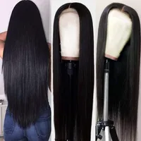 Natural Long Silky Straight Black Color Brazilian Full Lace Front Wig High Density Heat Resistant Glueless Synthetic Wigs for Women