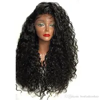 Cheap Lace Wigs With Baby Hair 180 Density Black Long Water Wave Loose Curly Synthetic Lace Front Wig Heat Resistant Fiber For Women