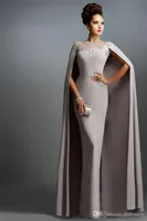 Arabiska l￥nga sj￶jungfrun aftonkl￤nningar med Cape Illusion Neck Lace Mother of the Bride Formal Party Prom -kl￤nningar