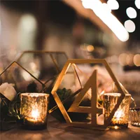 Houten tafel nummer tekens voor bruiloftsfeest decoratie zeshoekige uitgeholde digitale tabel nummer kaart Seat YQ00709