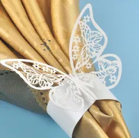 Festlig part levererar laser cut ihålig fjäril papper servett ringar bröllop servetthållare för hotell bankett bord dekoration tillbehör
