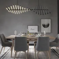 2021 Nordic Modern Lambalar Tasarımcı Oturma Yemek Odası Avize Fishbone Şekli Ofis Strip Lambası Asılı Işık