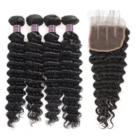 Paquetes de cabello humano de onda profunda india con cierre Pelo peruano 4 paquetes Malasia Cuerpo onda Kinky Curly Hair Extensiones
