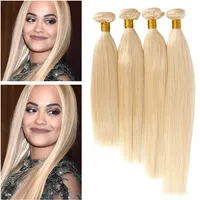 Blanchiment de cheveux blonds blonds vierges de Bleach péruvien soyeux tisse tout droit Extensions 4Pcs Lot Pure # 613 Blondes cheveux vierges 100p / Bundle