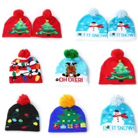 Árvore pai Miúdos do Natal Led Lighting Hat Cap Criança Flexibilidade Crochet Snowflake Christmas Deer LED Hat Beanie