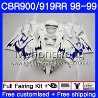 Bodys för Honda CBR 919RR CBR 900RR CBR919RR 1998 1999 Blue Flames White 278HM.35 CBR900RR CBR 919 RR CBR900 RR CBR919 RR 98 99 Fairing Kit