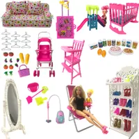 Mix Style Dollhouse Sedie Shoes Rack Specchio Hanger Slide per Barbie Doll Furniture Accessories Accessori 1:12 Giochi da gioco fai da te