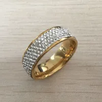 Högkvalitativ 316L Rostfritt stål Guld Vit Diamant Bröllopsring Rhinestone Engagement Ring för Kvinnor Girls Lovers Gratis frakt